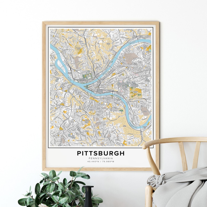 Pittsburgh Map Print Street Names Pittsburgh Print Map of Etsy