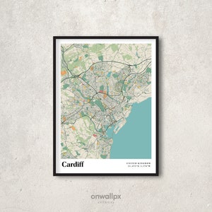 Cardiff Print Map, Retro Cardiff Map Poster, vintage Cardiff Street Map Art, Carte cadeau de Cardiff Angleterre, Cardiff Wall Decor, RC109