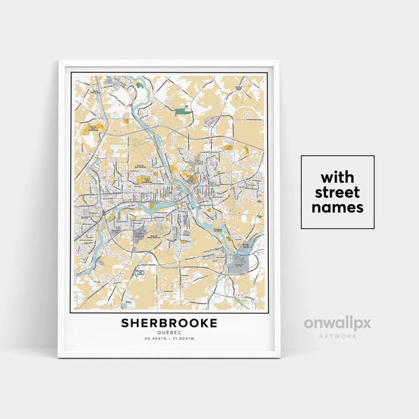 Sherbrooke Map Print, Street Names Sherbrooke Print, Printable Map Of Sherbrooke, City Map Art, Sherbrooke Quebec Map, Travel Gift Poster