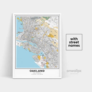Impressão de mapa de Oakland, nomes de ruas Impressão de Oakland, mapa imprimível de Oakland, arte do mapa da cidade, arte do mapa de Oakland Califórnia, pôster de presente de viagem