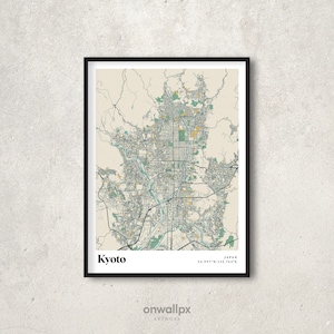 Kyoto Map Print Poster, Retro Kyoto Map Art, vintage Kyoto Gift Wall Art, Retro Map Kyoto Japan Wall Decor