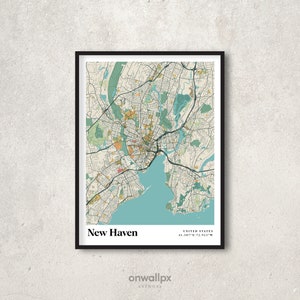 New Haven Karte Print Poster, Retro New Haven Karte Dekor, Vintage New Haven Geschenk Wandkunst, Retro Karte New Haven Conneticut Wanddekoration, RC97