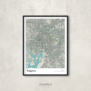 Nagoya Map Print Poster, Retro Nagoya Map Decor, vintage Nagoya Gift Wall Art, Retro Map of Nagoya Japan, Interior Wall Decor