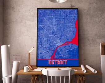 Detroit Map Print, Detroit Michigan Map Wall Art, Detroit Decor Print, Poster Print Map Of Detroit, City Map Art, Travel Gift Poster