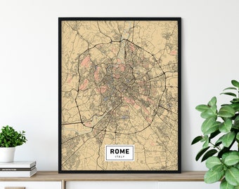 Mapa de Roma, Roma Italia Mapa, Roma Print, Roma Poster Wall Art, Mapa de Roma, Roma Mapa Arte, Mapa de la ciudad de Roma, MC12