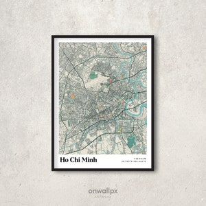 Impression de carte de Ho Chi Minh, affiche de carte de Ho Chi Minh rétro, art vintage de carte de Ho Chi Minh, carte cadeau de Ho Chi Minh Vietnam, décoration de Ho Chi Minh, RC50
