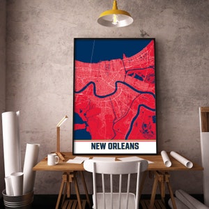 Impressão de mapa de Nova Orleans, arte de parede de mapa de Nova Orleans Louisiana, decoração de Nova Orleans, mapa de impressão de Nova Orleans, arte de mapa da cidade, pôster de presente de viagem