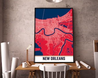 Carte de la ville de La Nouvelle-Orléans, affiche moderne