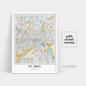 Impressão de mapa de St. Paul, impressão de nomes de ruas de St. Paul, mapa imprimível de St. Paul, arte de mapa da cidade, arte de mapa de St. Paul Minnesota, pôster de presente de viagem