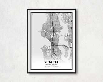 Seattle Map Print, Seattle Poster, Seattle Wall Art, Seattle City Map, Seattle Wall Decor, Seattle Gift Map, Seattle Minimalist Map - MPS18