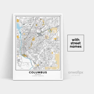 Impression de carte de Columbus, impression de noms de rue de Columbus, carte imprimable de Columbus, art de carte de ville, art de carte de Columbus en Géorgie, poster de cadeau de voyage