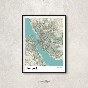 Impression de carte de Liverpool, affiche de carte de Liverpool rétro, art de la carte des rues de Liverpool vintage, carte cadeau Liverpool Angleterre, décoration murale Liverpool, RC58