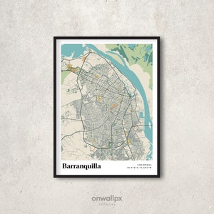Impression d'affiche de carte de Barranquilla, décor de carte de Barranquilla rétro, carte-cadeau de Barranquilla vintage, carte rétro de Barranquilla en Colombie, art mural