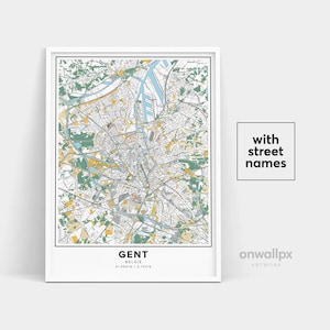 Impressão de mapa de Gante, nomes de ruas Impressão de Gante, mapa imprimível de Gante, arte do mapa da cidade, arte do mapa de Gante Bélgica, cartaz de presente de viagem