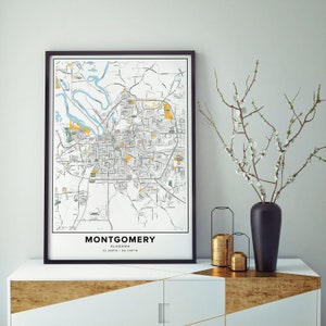 Montgomery Map Print, Street Names Montgomery Print, Printable Map Of Montgomery, City Map Art, Montgomery Alabama Map, Travel Gift Poster image 2