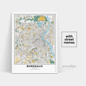Bordeaux Karte Druck, Straßennamen Bordeaux Druck, druckbare Karte von Bordeaux, Stadt Karte Kunst, Bordeaux Frankreich Karte Kunst, Reise Geschenk Poster