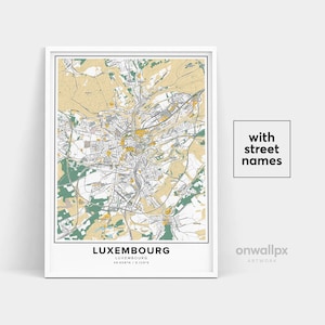 Luxembourg Map Print, Street Names Luxembourg Print, Printable Map Of Luxembourg, City Map Art, Luxembourg Map Art, Travel Gift Poster