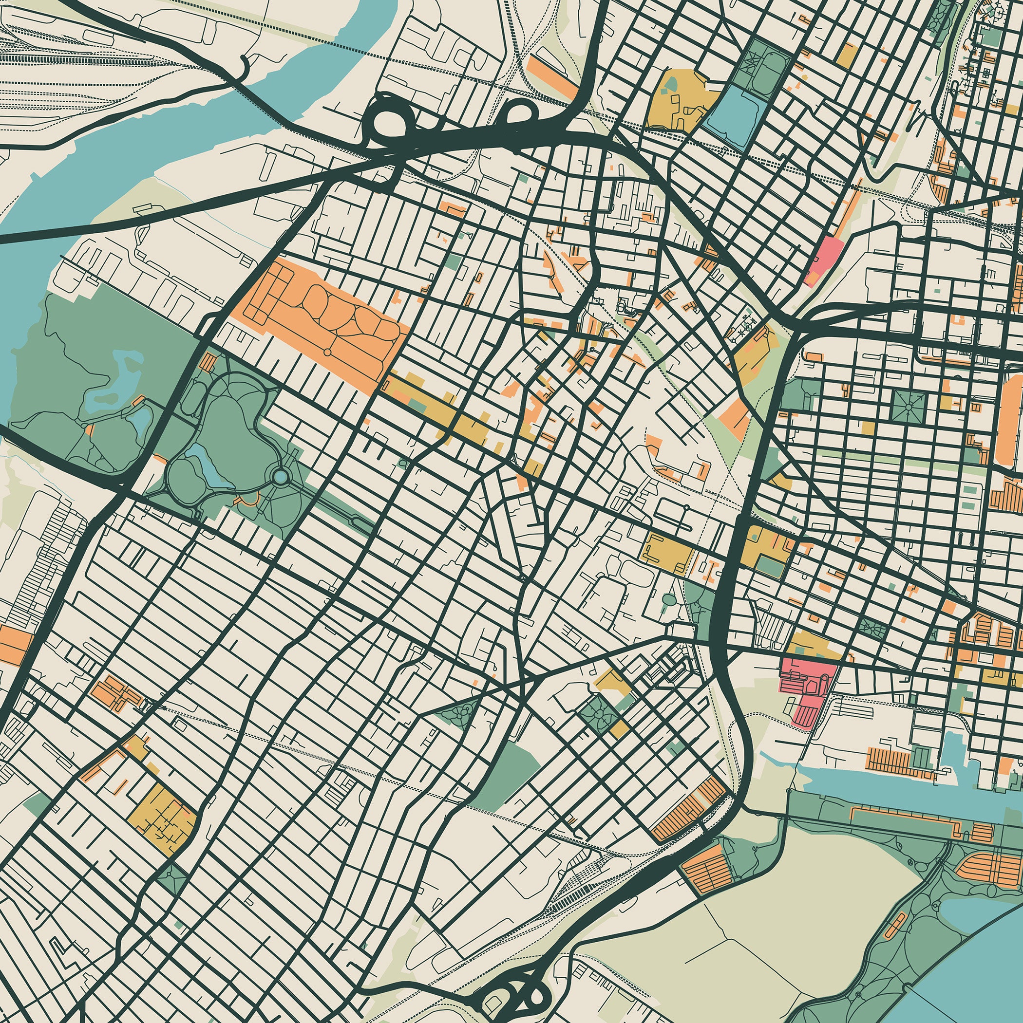 Jersey City Map Print Retro Jersey City Map Decor Vintage - Etsy