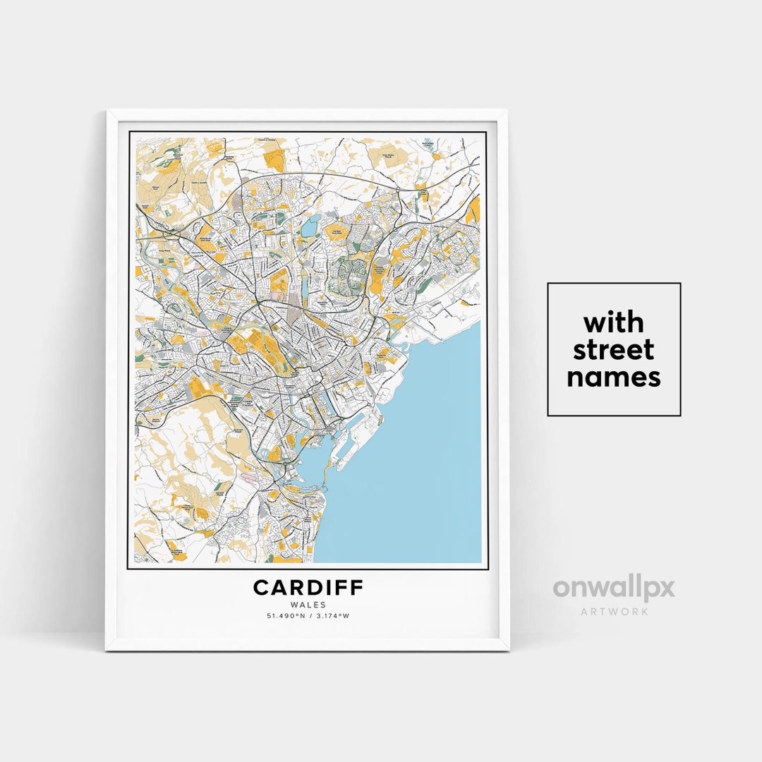 Cardiff Map Print, Street Names Cardiff Print, Printable Map of Cardiff, City Map Art, Cardiff