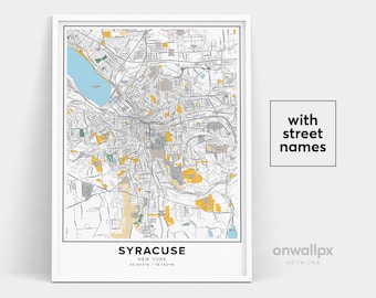 Syracuse Map Print, Street Names Syracuse Print, Printable Map Of Syracuse, City Map Art, Syracuse New York Map Art, Travel Gift Poster