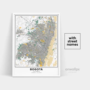 Impressão de mapa de Bogotá, impressão de nomes de ruas de Bogotá, mapa imprimível de Bogotá, arte de mapa da cidade, arte de mapa de Bogotá, Colômbia, pôster de presente de viagem