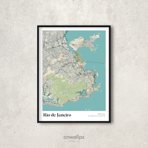 Rio de Janeiro Karte Druck, Retro Rio de Janeiro, Vintage Rio de Janeiro Geschenk Wandkunst, Retro Karte von Rio de Janeiro Innenwand Dekor - RC17