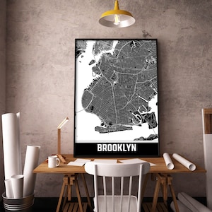 Impressão do mapa do Brooklyn, arte da parede do mapa do Brooklyn Nova York, impressão da decoração do Brooklyn, impressão do pôster Mapa do Brooklyn, arte do mapa da cidade, pôster para presente de viagem