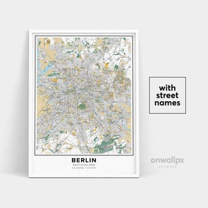Impressão de mapa de Berlim, impressão de nomes de ruas de Berlim, mapa imprimível de Berlim, arte de mapa da cidade, arte de mapa de Berlim, Alemanha, pôster de presente de viagem