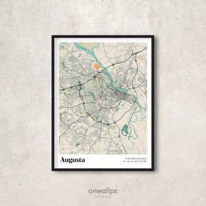 Augusta Print Map, Retro Charm Augusta Map Poster, Vintage Augusta Streets Map Art, Gift Map Augusta Georgia, Augusta Wall Art Decor, RC64