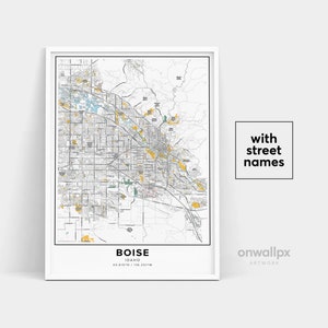 Impressão de mapa de Boise, nomes de ruas Impressão de Boise, mapa imprimível de Boise, arte do mapa da cidade, arte do mapa de Boise Idaho, pôster de presente de viagem