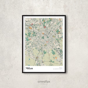 Cartaz do mapa de Milão, decoração retrô de Milão, Itália Milão, pôster de presente, arte de parede, mapa retrô da cidade de Milão, decoração de parede interior - RC10