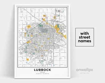 Printable Lubbock Street Map Lubbock Street Map | Etsy Uk