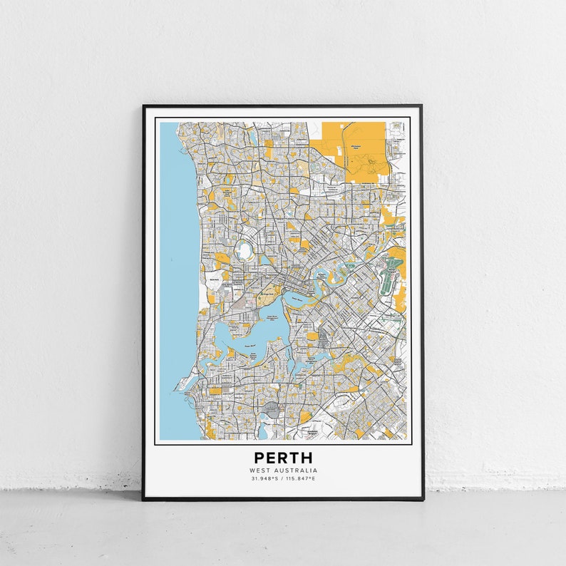 Perth Map Print Street Names Perth Print Printable Map of Etsy