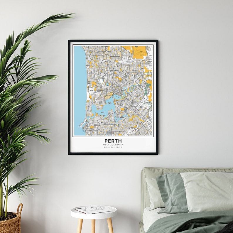 Perth Map Print Street Names Perth Print Printable Map of Etsy