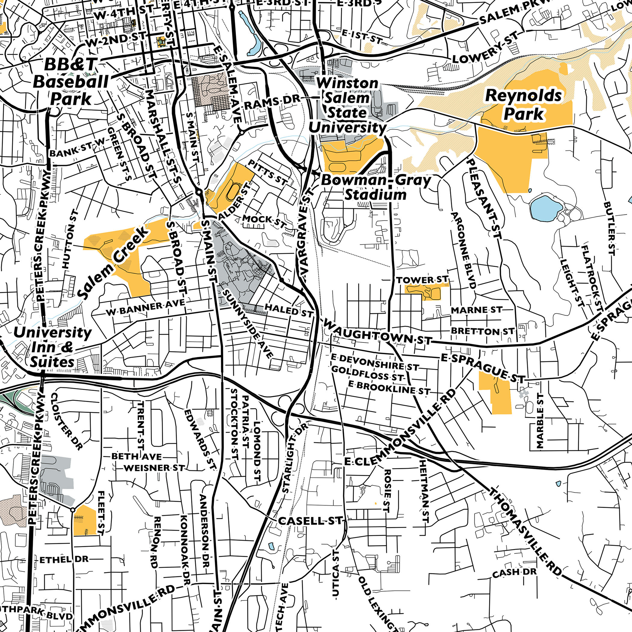 Winstonsalem Map Print, Street Names Winstonsalem Print, Map of
