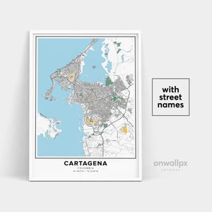 Impressão de mapa de Cartagena, impressão de nomes de ruas de Cartagena, mapa imprimível de Cartagena, arte de mapa da cidade, arte de mapa de Cartagena, Colômbia, pôster de presente de viagem