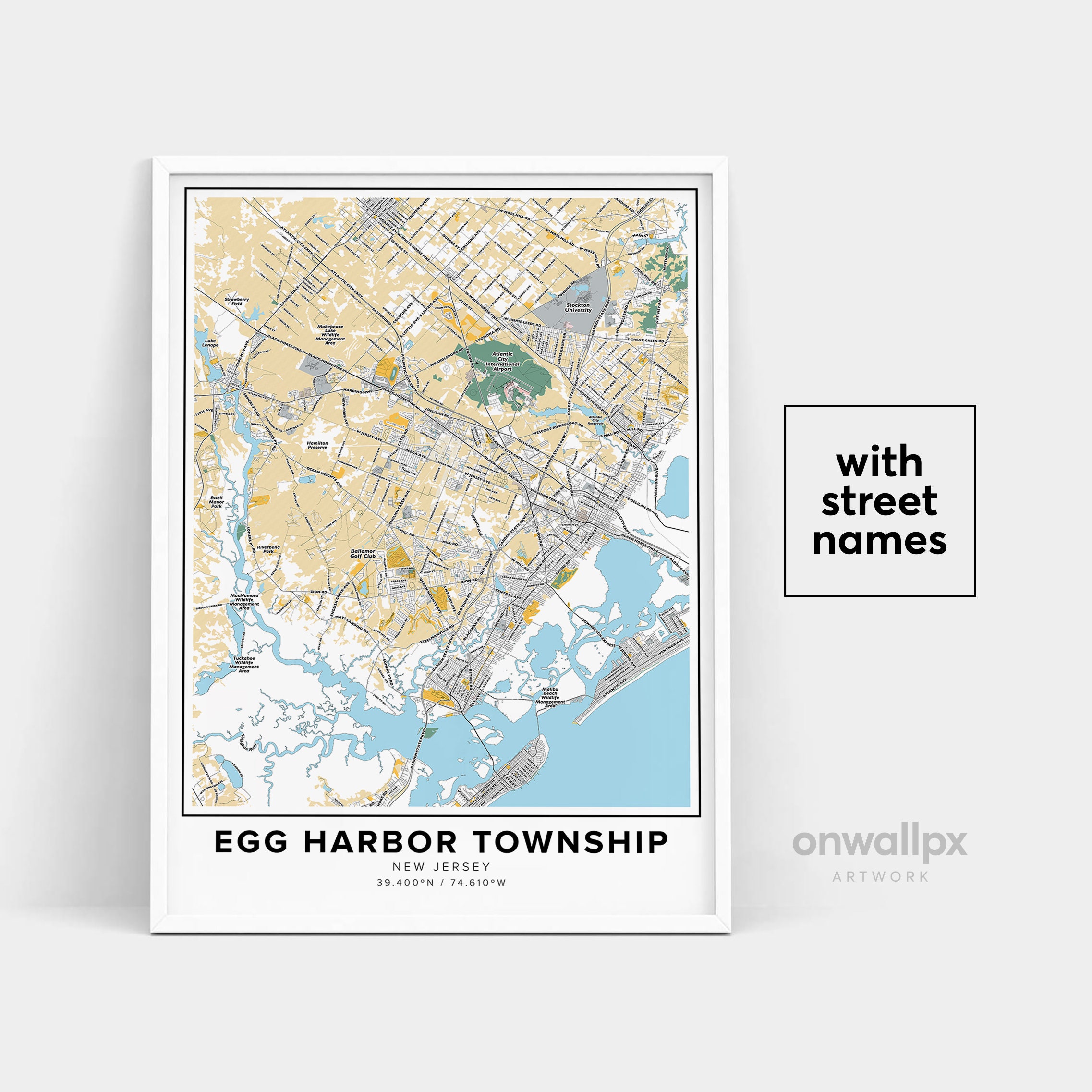 Egg Harbor Township Map Print, Street Names Egg Harbor Township