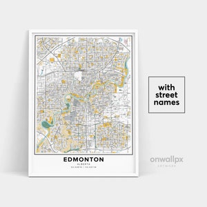 Impressão de mapa de Edmonton, impressão de nomes de ruas Edmonton, mapa imprimível de Edmonton, arte do mapa da cidade, arte do mapa de Edmonton Alberta, pôster de presente de viagem