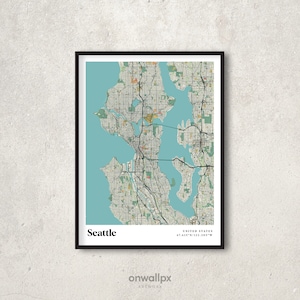 Cartaz de impressão de mapa de Seattle, decoração retrô de mapa de Seattle, arte de parede de presente vintage de Seattle, mapa retrô Seattle Washington, decoração de parede interior