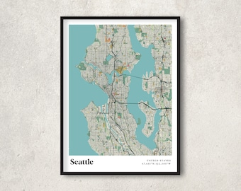 Retro Seattle Map Print, Vintage City Wall Art, Travel Gift Poster