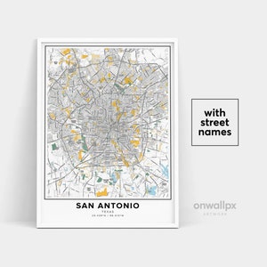 Impression de carte de San Antonio, impression de noms de rues de San Antonio, carte de San Antonio, art de carte de ville, art de carte de San Antonio Texas, cadeau de voyage affiche
