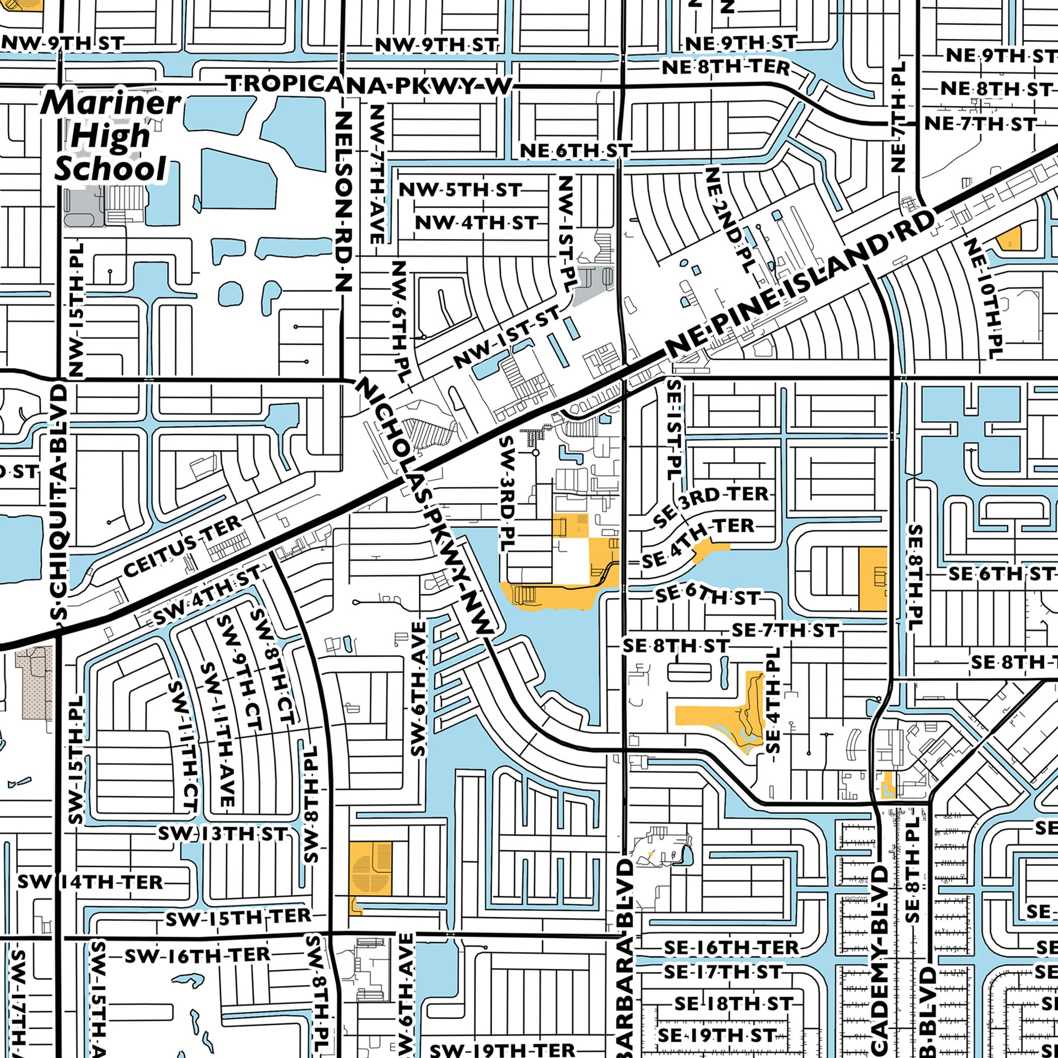 Cape Coral Map Print, Street Names Cape Coral Print, Printable Map of Cape Coral, City Map Art ...