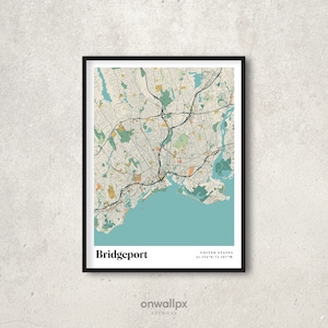 Bridgeport Map Print Poster, Retro Bridgeport Map Decor, vintage Bridgeport Gift Wall Art, Retro Map Bridgeport Connecticut Wall Decor, RC91