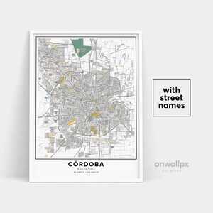 Impressão de mapa de Córdoba, impressão de nomes de ruas Córdoba, mapa para impressão de Córdoba, arte do mapa da cidade, arte do mapa de Córdoba Argentina, pôster de presente de viagem