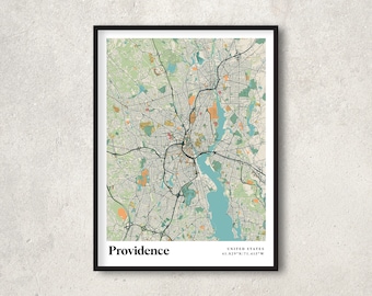 Providence Map Print Poster, Retro Providence Map Decor, Vintage Providence Gift Wall Art, Retro Map Providence RI Interior Wall Decor, RC98