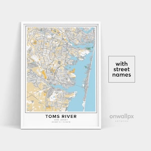 Toms River kaart print, straatnamen Toms River print, kaart van Toms River, stadsplattegrond kunst, Toms River New Jersey kaart kunst, reiscadeau poster