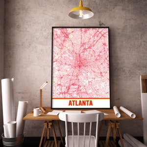 Impressão de mapa de Atlanta, arte de parede de mapa de Atlanta Geórgia, impressão de decoração de Atlanta, mapa imprimível de Atlanta, arte de mapa da cidade, pôster de presente de viagem