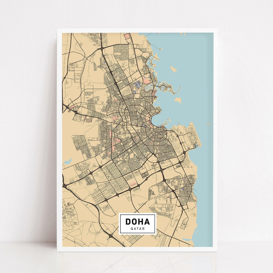 Doha Map Art, Doha Qatar Map, Doha Print, Doha Poster Wall Art, Map of ...