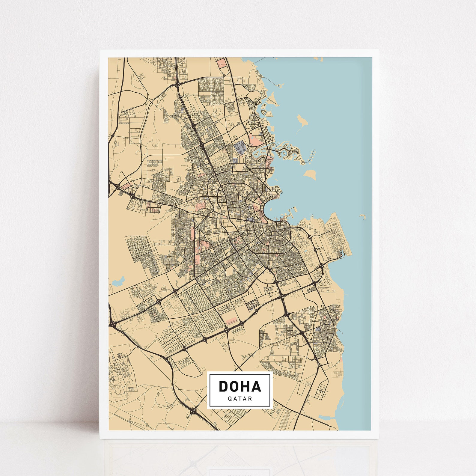Doha Map Art, Doha Qatar Map, Doha Print, Doha Poster Wall Art, Map of ...