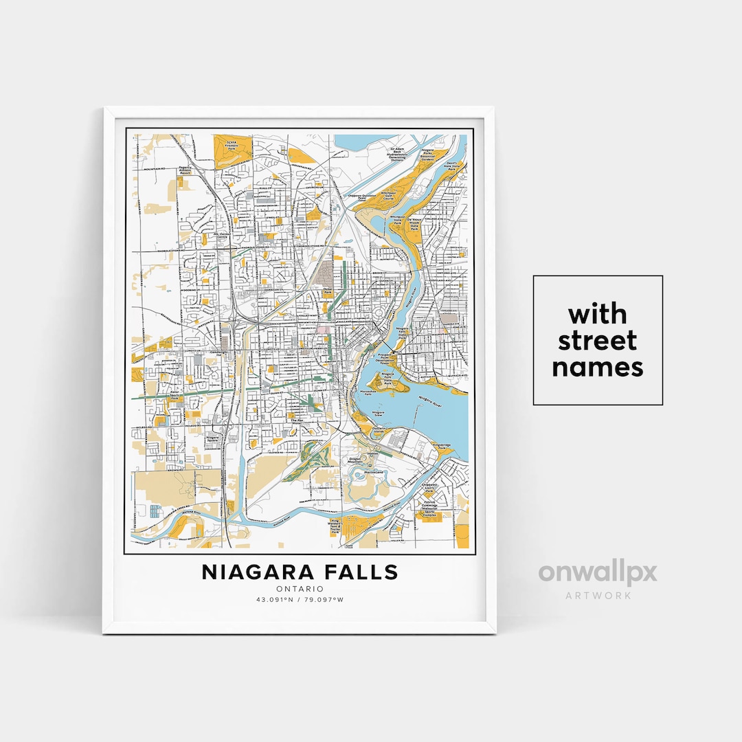 Niagara Falls Map Print, Street Names Niagara Falls Print, Map of Niagara Falls, City Map ...